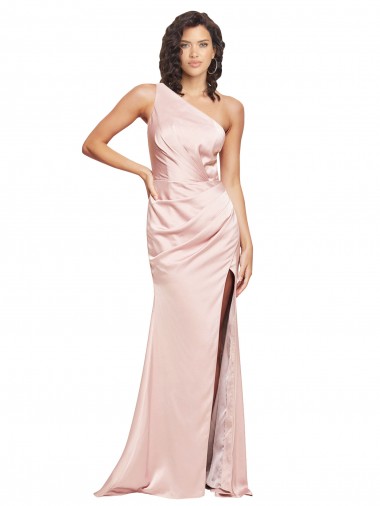 Silk like Satin Low Back Long One Shoulder Sheath Formal Evening Gown / Prom Dress / Bridesmaid Dress Plymouth