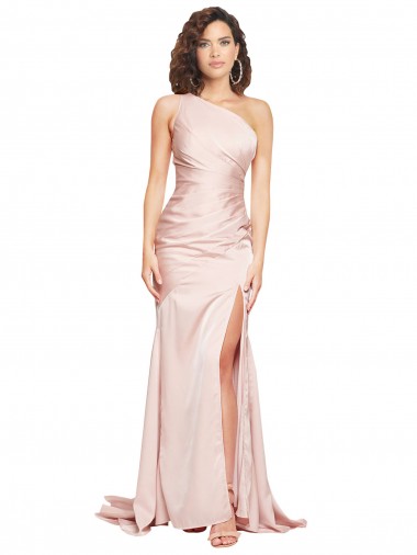 Silk like Satin Long One Shoulder Sheath Black Tie Evening Dress / Prom Dress / Bridesmaid Dress Plymouth