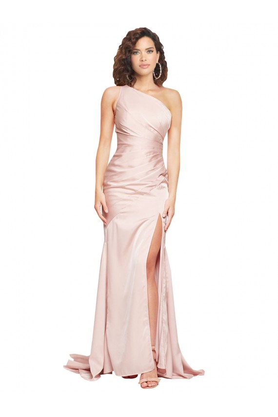 Silk like Satin Long One Shoulder Sheath Black Tie Evening Dress / Prom Dress / Bridesmaid Dress Plymouth