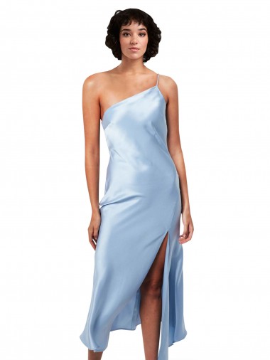 Silk like Satin Midi Length One Shoulder A-Line Formal Evening Gown / Prom Dress / Bridesmaid Dress Plymouth