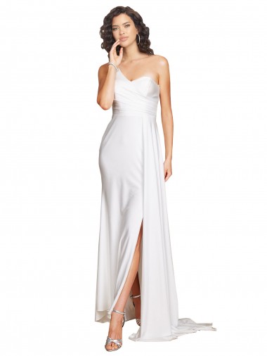 Silk like Satin Long One Shoulder A-Line Wedding Dress Plymouth