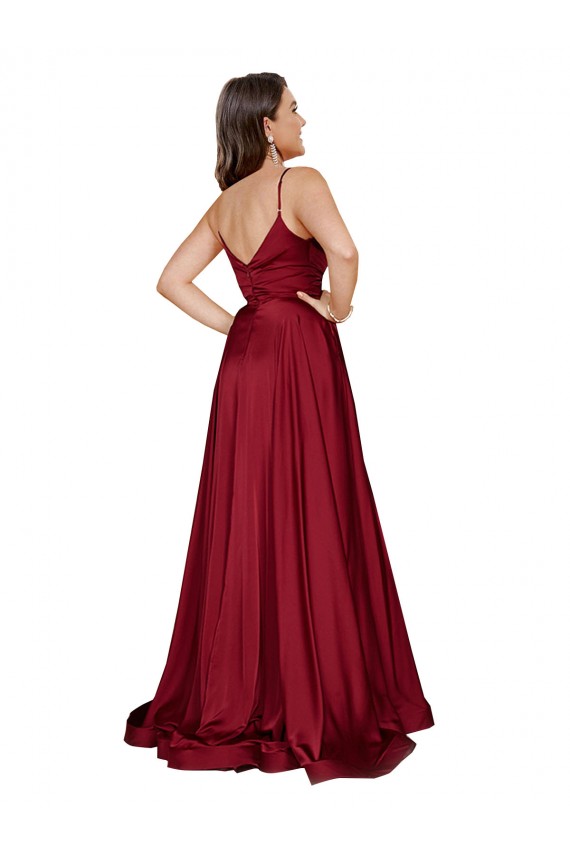 Silk like Satin Low Back Long Spaghetti Straps A-Line Black Tie Evening Gown / Prom Dress / Bridesmaid Dress Plymouth