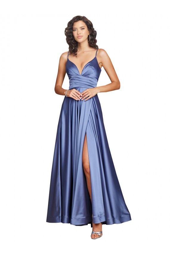 Silk like Satin Low Back Long Spaghetti Straps A-Line Black Tie Evening Gown / Prom Dress / Bridesmaid Dress Plymouth