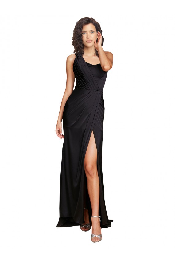 Silk like Satin Long One Shoulder A-Line Evening Dress / Bridesmaid Dress Plymouth