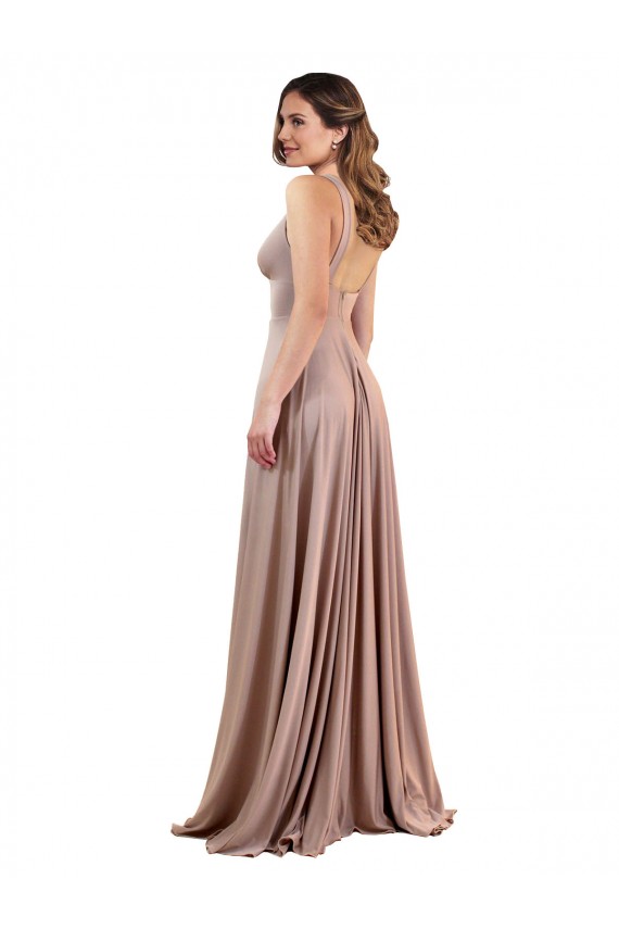 Spandex Low Back Long V-Neck A-Line Black Tie Evening Gown / Prom Dress / Bridesmaid Dress Plymouth