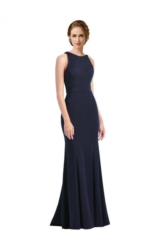 Stretch Crepe Keyhole Back Long Scoop Neck Sheath Black Tie Prom Dress / Bridesmaid Dress Plymouth
