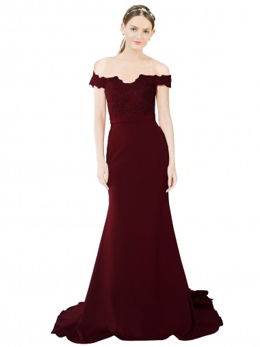 Stretch Crepe & Lace V-Back Sweep Train Off the Shoulder Mermaid Formal Evening Gown / Prom Dress / Bridesmaid Dress Plymouth