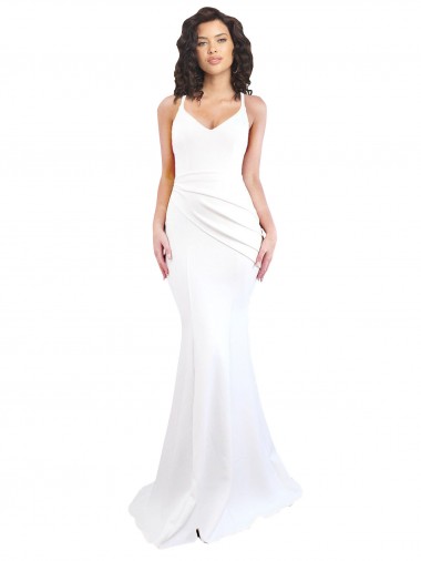 Stretch Crepe Low Back Long Spaghetti Straps Mermaid Black Tie Evening Gown / Prom Dress / Bridesmaid Dress Plymouth