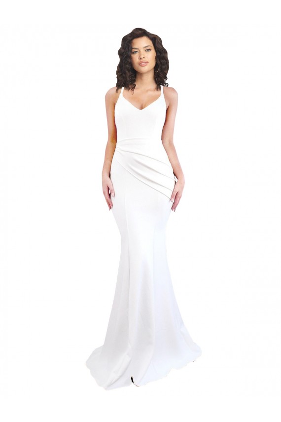 Stretch Crepe Low Back Long Spaghetti Straps Mermaid Black Tie Evening Gown / Prom Dress / Bridesmaid Dress Plymouth