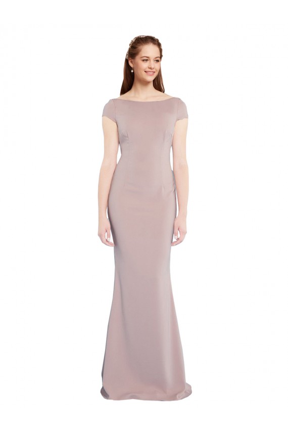 Stretch Crepe Tie Back Long Boat Neck Mermaid Formal Evening Gown / Prom Dress / Bridesmaid Dress Plymouth