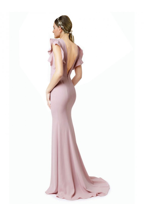 Stretch Crepe V-Back Sweep Train Jewel Neck Mermaid, Sheath Black Tie Prom Dress / Bridesmaid Dress Plymouth