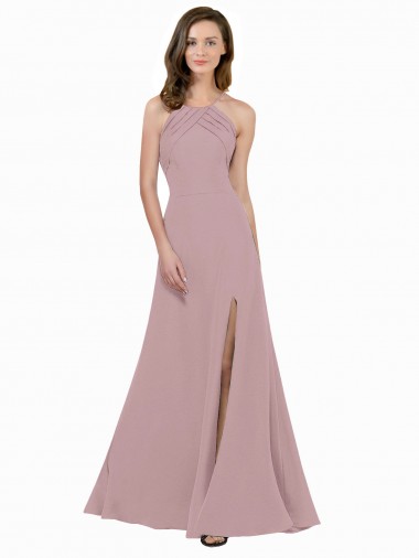 Stretch Crepe Keyhole Back Long Jewel Neck A-Line Prom Dress / Bridesmaid Dress Plymouth