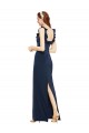 Stretch Crepe Low Back Long Scoop Neck Dark Navy Sheath Formal Evening Gown / Prom Dress / Bridesmaid Dress Plymouth