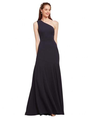 Stretch Crepe Long One Shoulder Dark Navy A-Line Formal Evening Gown / Prom Dress / Bridesmaid Dress Plymouth