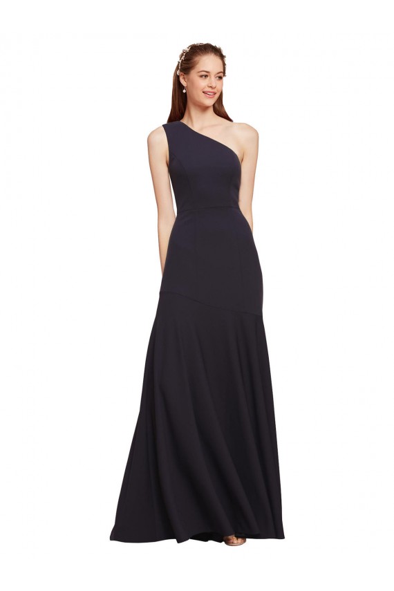 Stretch Crepe Long One Shoulder Dark Navy A-Line Formal Evening Gown / Prom Dress / Bridesmaid Dress Plymouth