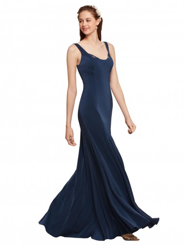 Stretch Crepe Low Back Long Round Neck A-Line Prom Dress / Bridesmaid Dress Plymouth