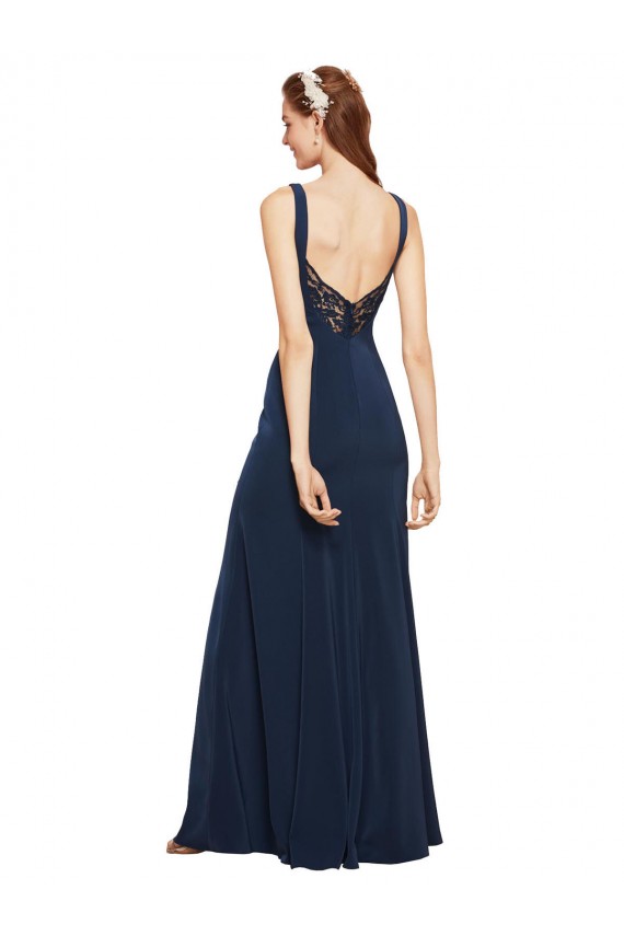 Stretch Crepe Low Back Long Round Neck A-Line Prom Dress / Bridesmaid Dress Plymouth