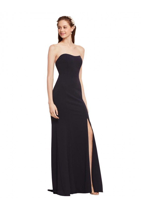 Stretch Crepe Low Back Long Strapless Dark Navy A-Line Formal Evening Gown / Prom Dress / Bridesmaid Dress Plymouth