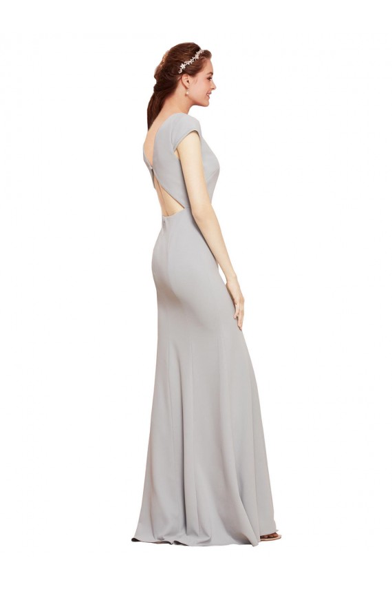 Stretch Crepe Open Back Long Boat Neck A-Line Formal Evening Gown / Prom Dress / Bridesmaid Dress Plymouth