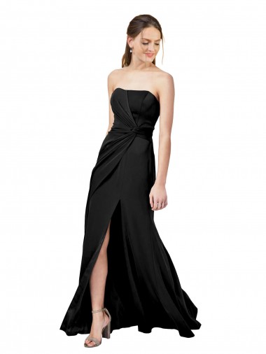 Stretch Crepe Low Back Long Strapless Black Sheath Formal Dress / Bridesmaid Dress Plymouth