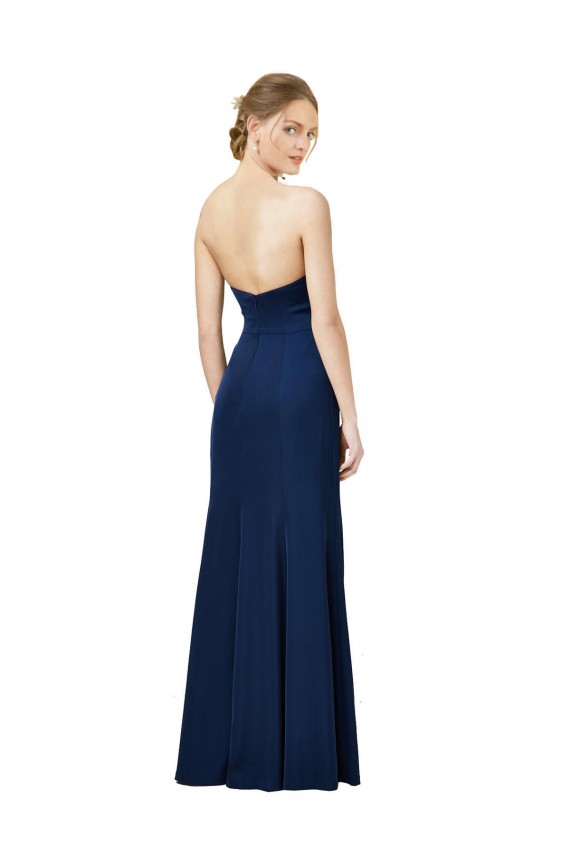Stretch Crepe Low Back Long Strapless Black Sheath Formal Dress / Bridesmaid Dress Plymouth