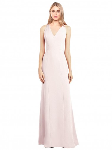 Stretch Crepe Keyhole Back Long V-Neck Pink Trumpet Semi Formal Evening Dress / Prom Dress / Bridesmaid Dress Plymouth