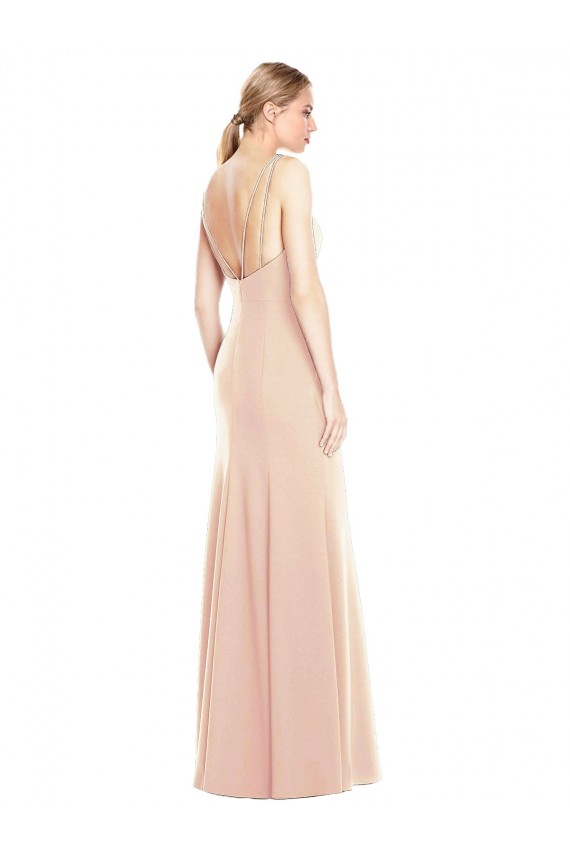 Stretch Crepe Open Back Long Bateau Neck Nude Trumpet Semi Formal Evening Dress / Prom Dress / Bridesmaid Dress Plymouth
