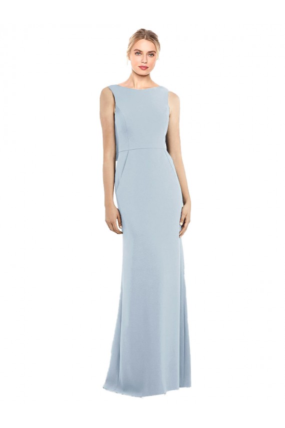 Stretch Crepe Low Back Long Bateau Neck Trumpet Semi Formal Evening Dress / Prom Dress / Bridesmaid Dress Plymouth