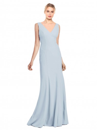 Stretch Crepe Low Back Long V-Neck Trumpet Bridesmaid Dress / Formal Dress Plymouth
