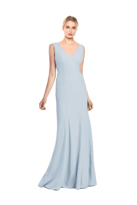 Stretch Crepe Low Back Long V-Neck Trumpet Bridesmaid Dress / Formal Dress Plymouth
