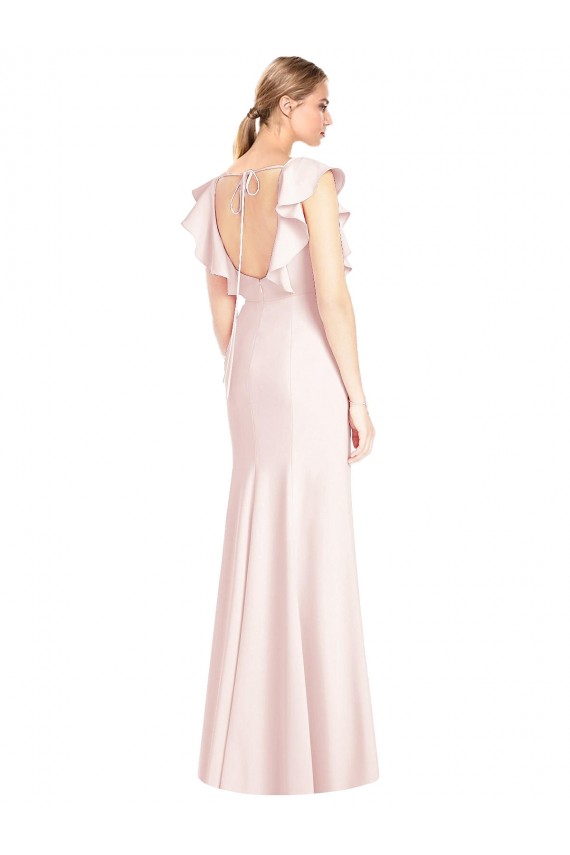 Stretch Crepe Open Back Long Bateau Neck Pink Trumpet Formal Dress / Bridesmaid Dress Plymouth