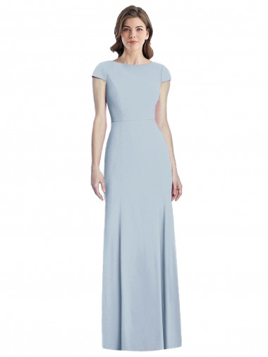 Stretch Crepe Open Back Long Bateau Neck Light Sky Blue Trumpet Formal Dress / Bridesmaid Dress Plymouth