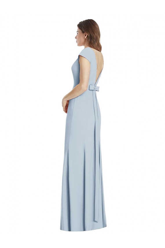 Stretch Crepe Open Back Long Bateau Neck Light Sky Blue Trumpet Formal Dress / Bridesmaid Dress Plymouth