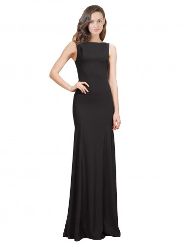 Stretch Crepe Open Back Long Bateau Neck Mermaid Prom Dress / Bridesmaid Dress Plymouth