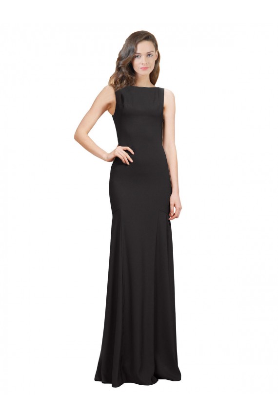 Stretch Crepe Open Back Long Bateau Neck Mermaid Prom Dress / Bridesmaid Dress Plymouth