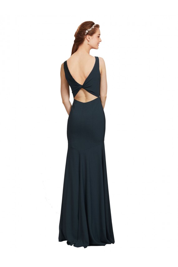 Stretch Crepe Open Back Long Bateau Neck Mermaid Prom Dress / Bridesmaid Dress Plymouth