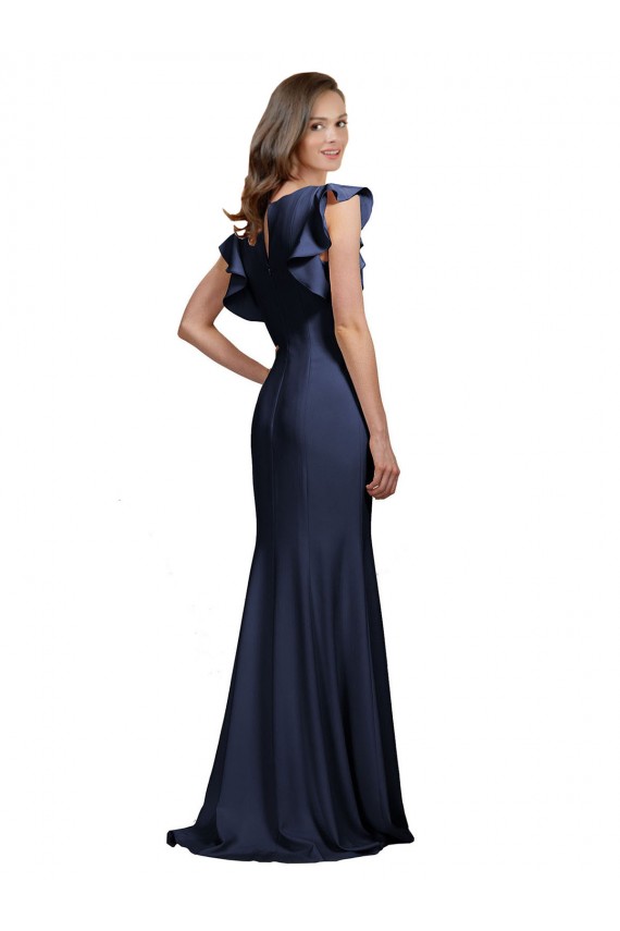 Stretch Crepe Keyhole Back Long Bateau Neck Mermaid Prom Dress / Bridesmaid Dress Plymouth