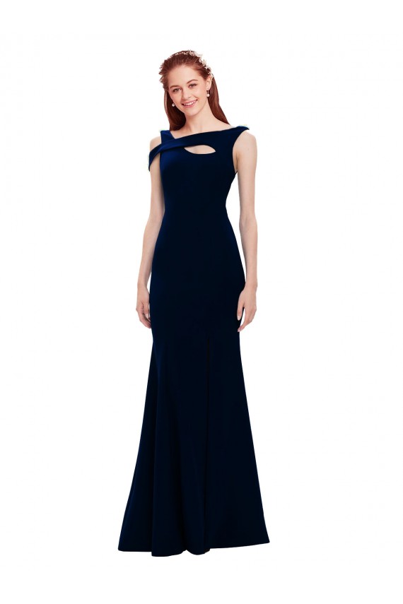 Stretch Crepe Long Off the Shoulder Dark Navy Mermaid Formal Evening Gown / Prom Dress / Bridesmaid Dress Plymouth