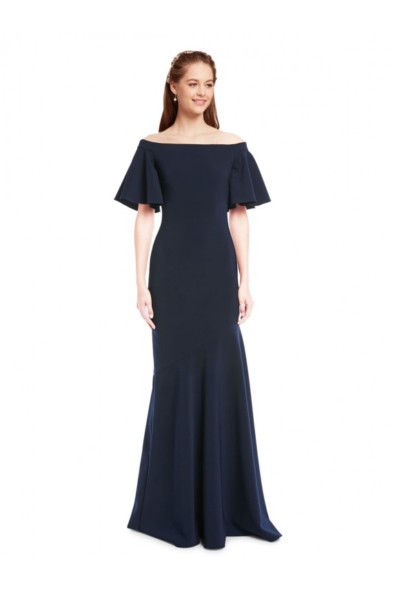 Stretch Crepe Long Off the Shoulder Dark Navy Mermaid Bridesmaid Dress / Formal Dress Plymouth