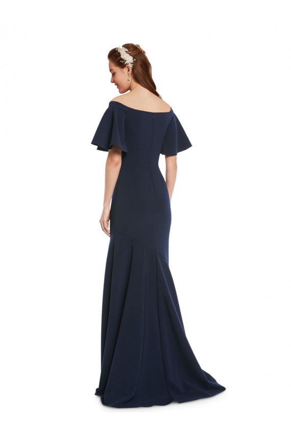 Stretch Crepe Long Off the Shoulder Dark Navy Mermaid Bridesmaid Dress / Formal Dress Plymouth