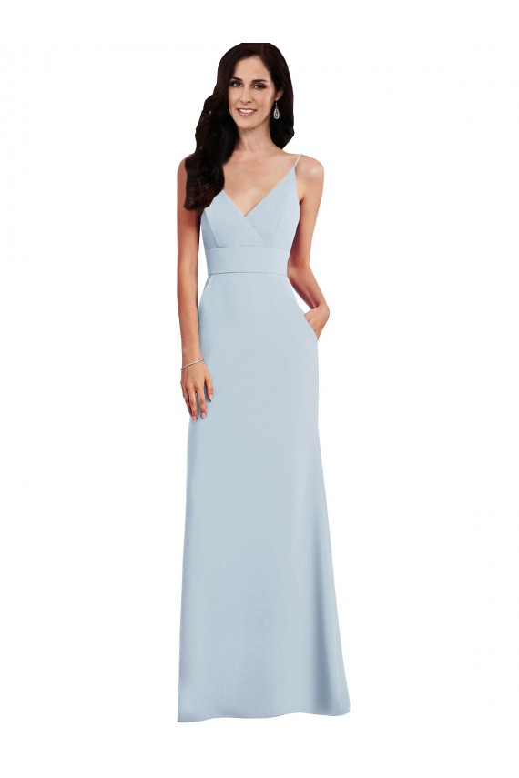 Stretch Crepe V-Back Long Spaghetti Straps Trumpet Formal Dress / Bridesmaid Dress Plymouth