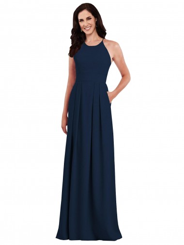Stretch Crepe Criss Cross Open Back Long Halter Neck Trumpet Semi Formal Evening Dress / Bridesmaid Dress Plymouth