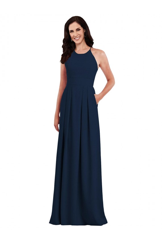 Stretch Crepe Criss Cross Open Back Long Halter Neck Trumpet Semi Formal Evening Dress / Bridesmaid Dress Plymouth