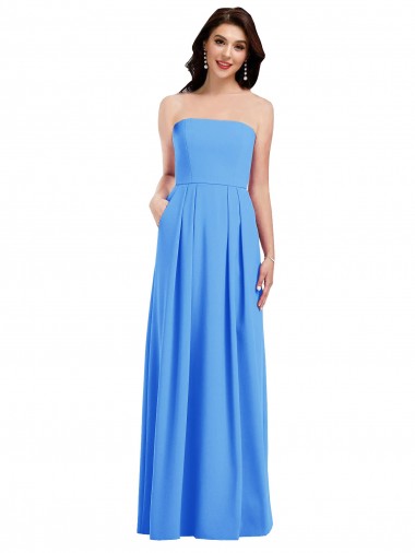 Stretch Crepe Low Back Long Strapless Peacock Blue Trumpet Semi Formal Evening Dress / Prom Dress / Bridesmaid Dress Plymouth
