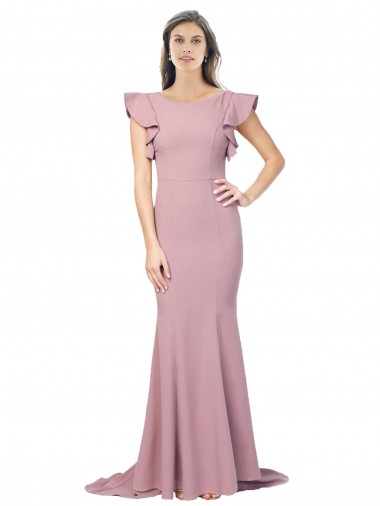 Stretch Crepe Low Back Sweep Train Round Neck Mermaid Formal Evening Gown / Prom Dress / Bridesmaid Dress Plymouth