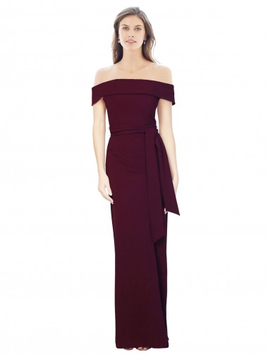 Stretch Crepe Low Back Long Off the Shoulder Burgundy Gold Mermaid Formal Evening Gown / Prom Dress / Bridesmaid Dress Plymouth