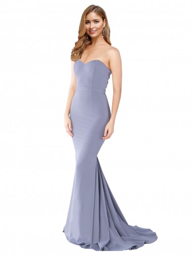 Stretch Crepe Low Back Long Sweetheart Smoke Blue Mermaid Formal Evening Gown / Prom Dress / Bridesmaid Dress Plymouth