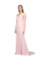 Stretch Crepe V-Back Sweep Train V-Neck A-Line Black Tie Evening Dress / Prom Dress / Bridesmaid Dress Plymouth