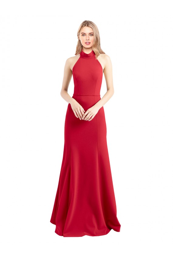 Stretch Crepe Open Back Long Halter Neck Red A-Line Formal Evening Gown / Prom Dress / Bridesmaid Dress Plymouth