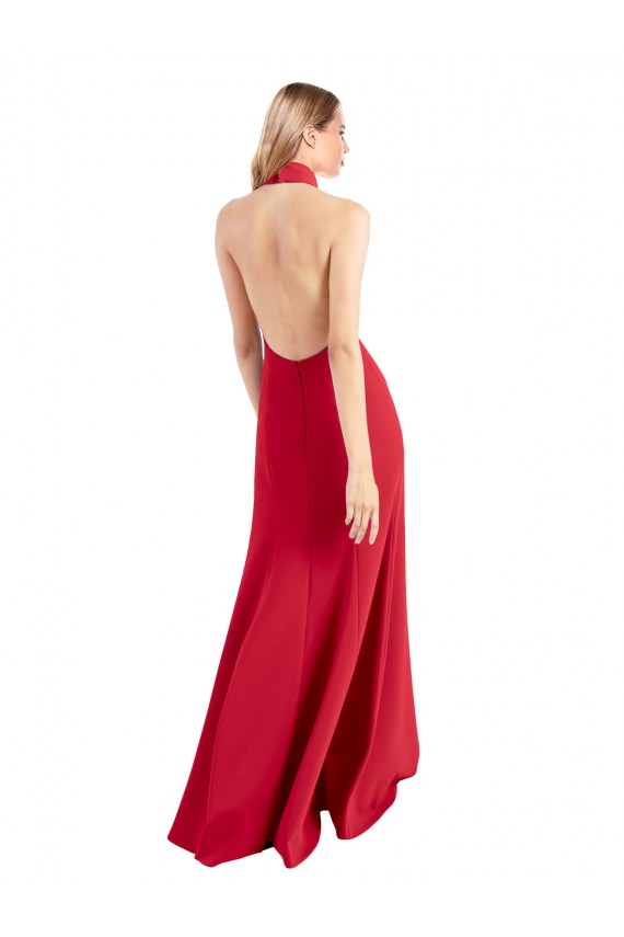 Stretch Crepe Open Back Long Halter Neck Red A-Line Formal Evening Gown / Prom Dress / Bridesmaid Dress Plymouth